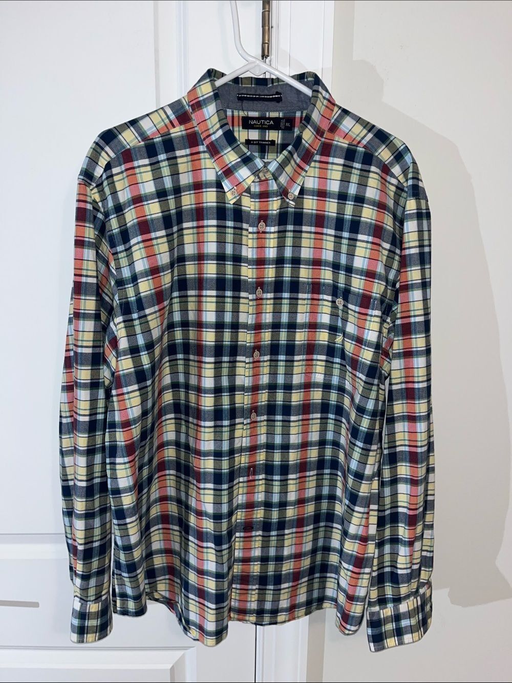 Nautica Sailboat Plaid Check Tartan men’s casual cotton pocket Summer shirt XXL